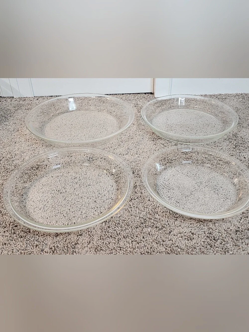 Pyrex Set Of 4 Clear Glass Pie Dish Ovenware Set, Light Signs Of Wear, No Chips